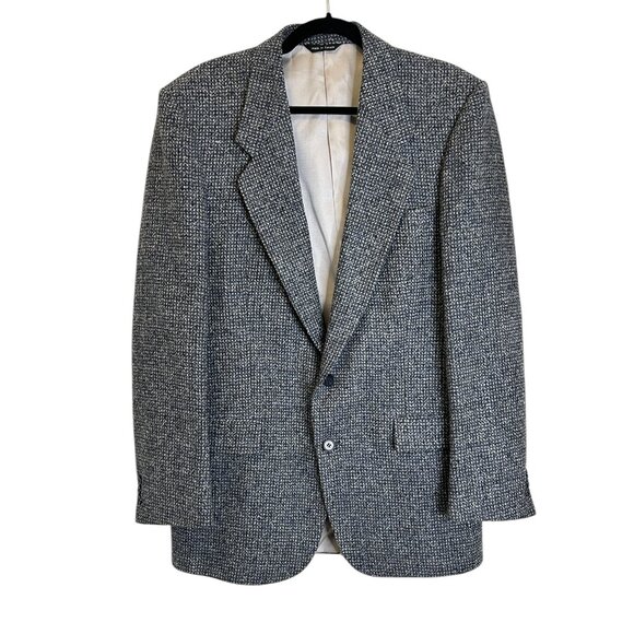 Vintage Cucci Gray Blue Tweed Blazer 42 Tall Pure Virgin Wool Lined Academia - Picture 1 of 9